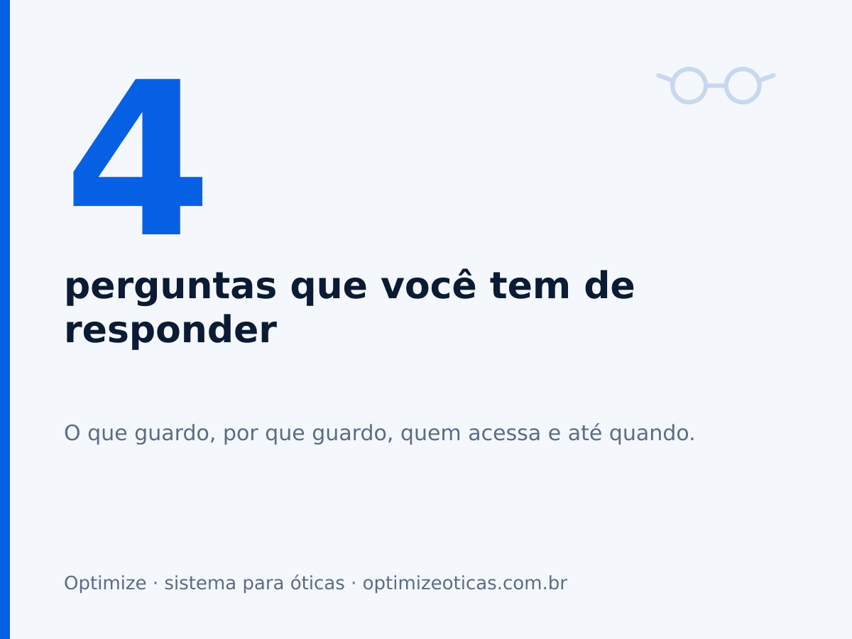 4 perguntas que você tem de responder. O que guardo, por que guardo, quem acessa e até quando.